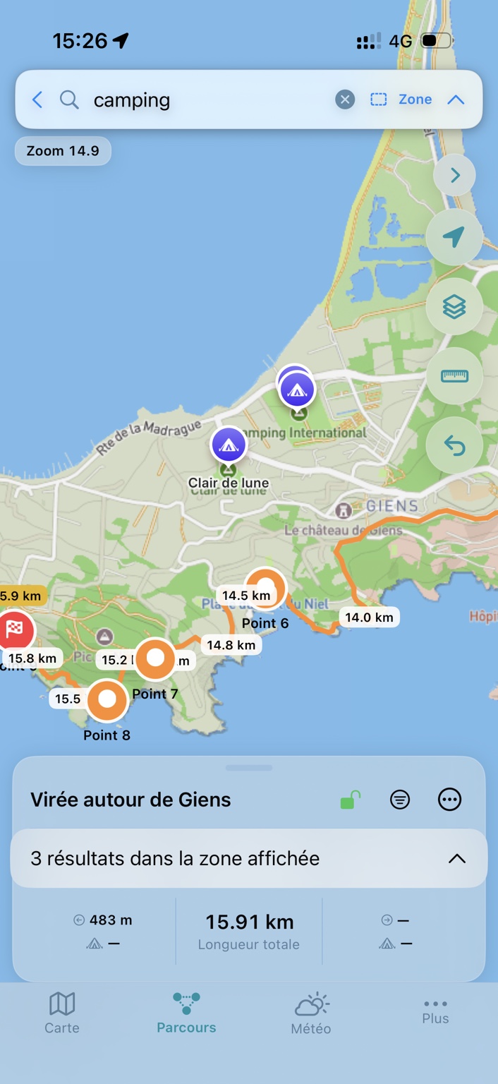 Le Camping International est légèrement à l’écart du parcours.